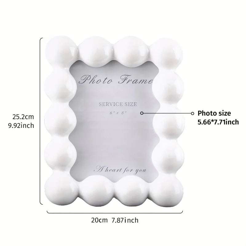 8-Inch Pearl Bubble Photo Frame - Versatile Resin Desk Display for Home/Office Modern Vertical/Horizontal Decor