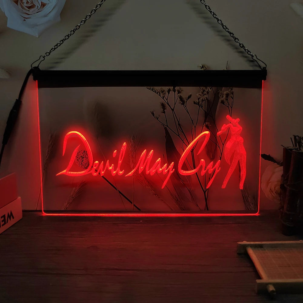Devil May Cry-3D Carving LED Neon Sign Wall Art for Home,Room,Bedroom,Office,Farmhouse Decor - Red / EU-40x30cm