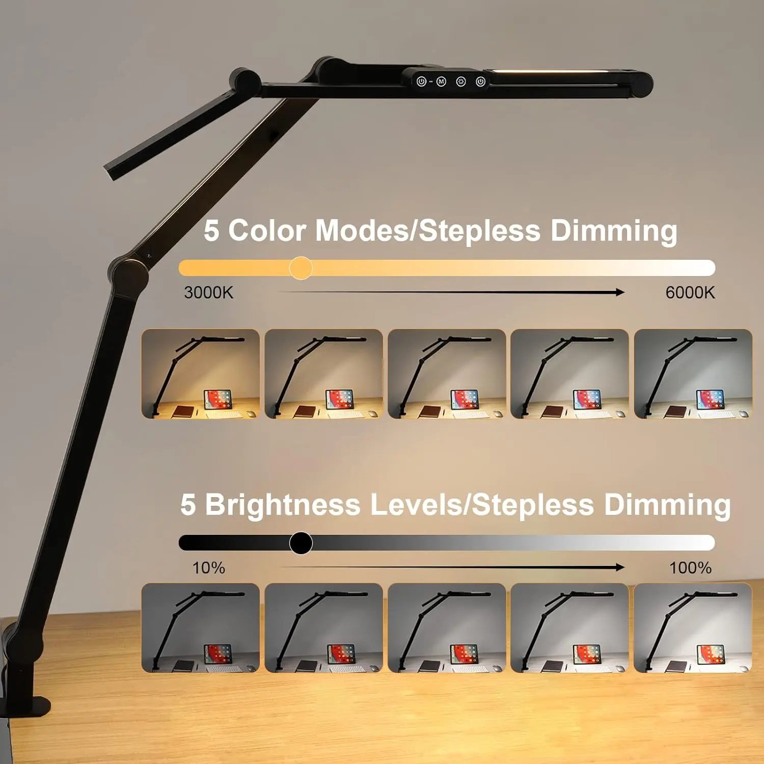 28.2’’ Large Transformable LED Desk Lamp with Clamp Architect Ultra Bright 24W Light Auto Dimming and Sensor Design
