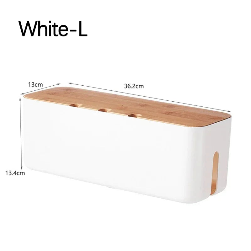 Bamboo Cover Cable Management Box Wire Junction Board Storage Box Hide Wires Power Strips Desk Cable Computer Organizer