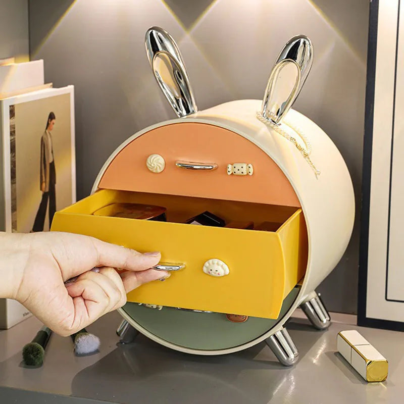 1pc Cartoon Bunny Hairpin Desktop Stationery Storage Box Multi-layer Drawer Storage Box for Cosmetic Accessories Storage