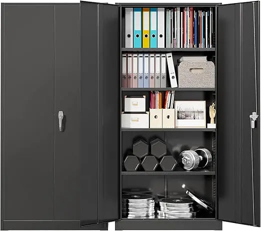 Metal Storage Cabinet with Lock 71’’ Tall Black Garage Cabinet with 2 Doors & 4 Adjustable Shelves Lockable Steel File