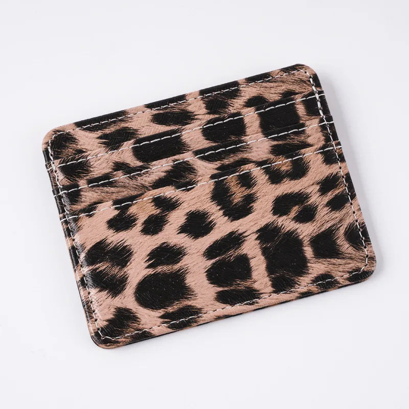 Classics Leopard Print PU Leather Card Wallet Fashoin Bus Id Business Coin Money Thin Card Holder for Men & Women - pink