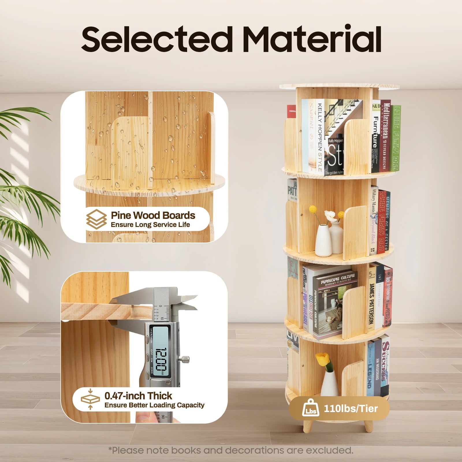 4-Tier Rotating Bookshelf Organizer Modern 360°Rotating Storage Rack Display Holder Stand Floor Standing Bookcase