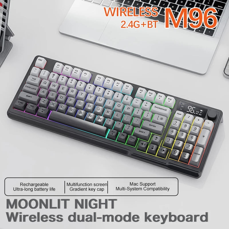 FreeWolf M96 Wireless Keyboard with Screen,Gaming Keyboard Bluetooth Dual-Mode Connection,Multi-Device