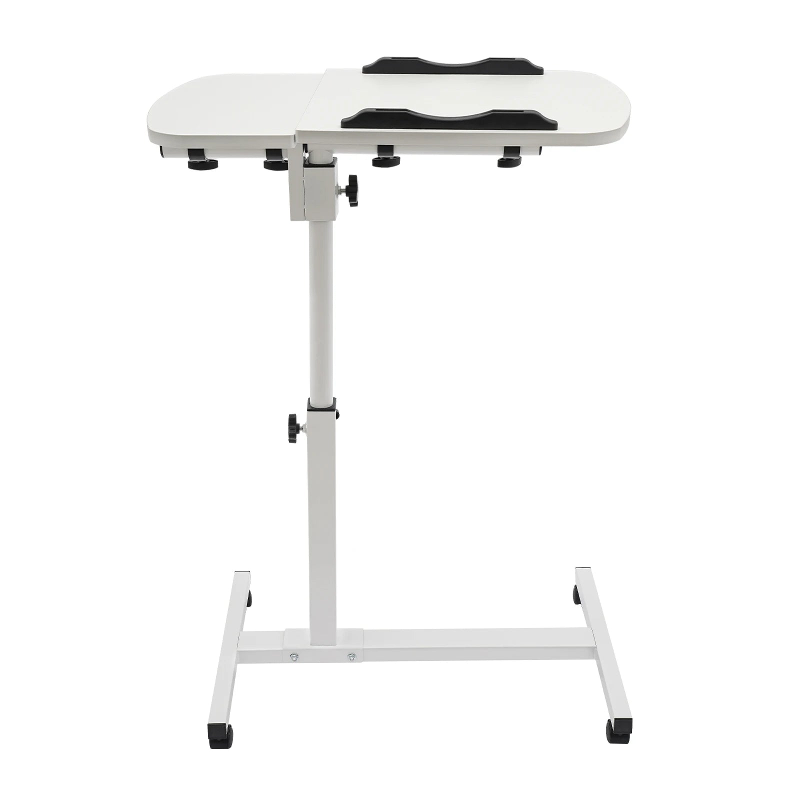 Height Adjustable White Computer Desk Stand with Wheels Adjustable Rolling Laptop Table Suitable for Bedroom Living