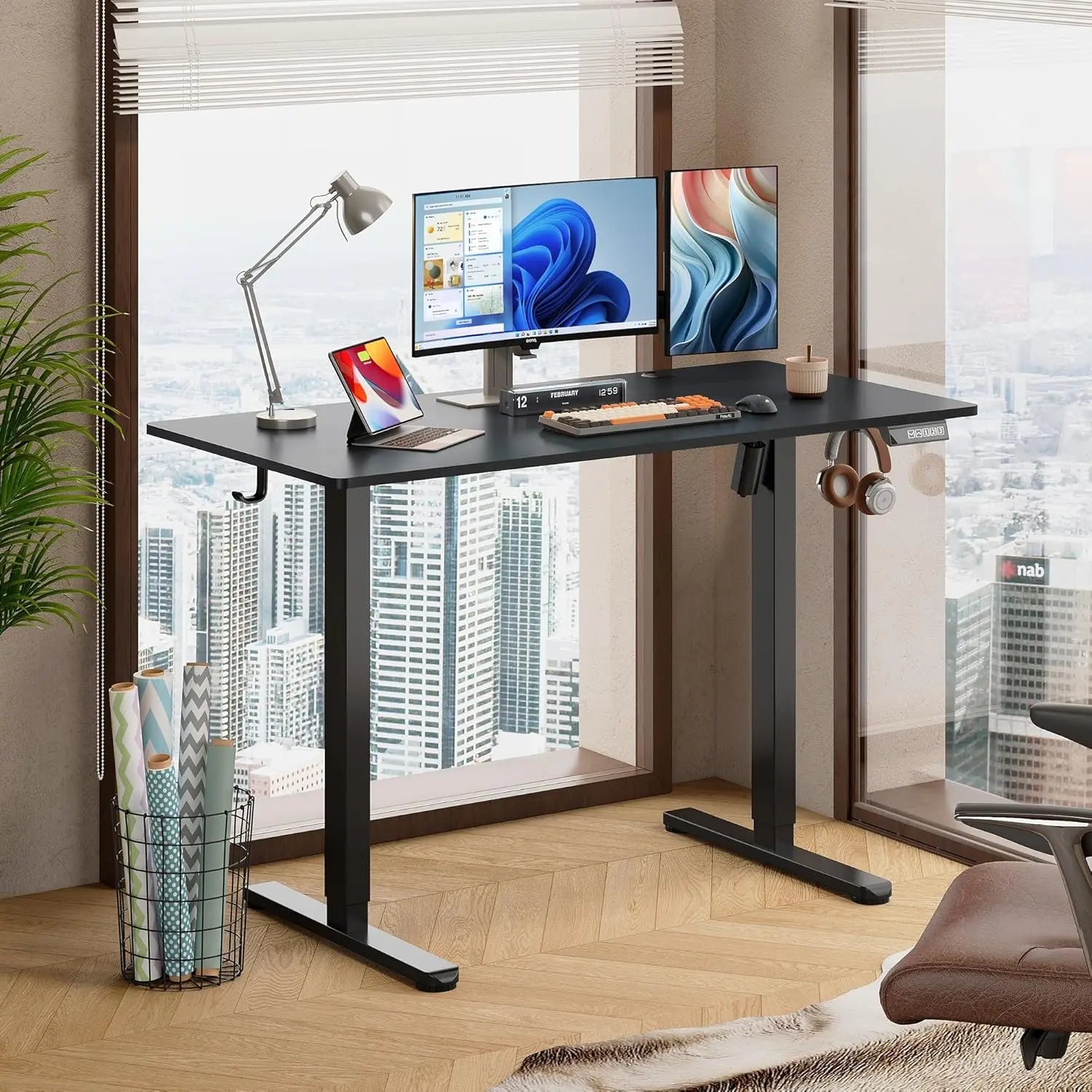 Electric Standing Desk,Adjustable Height Stand up Desk for Home Office Ergonomic Sit to Stand Desk with Headphone Hook
