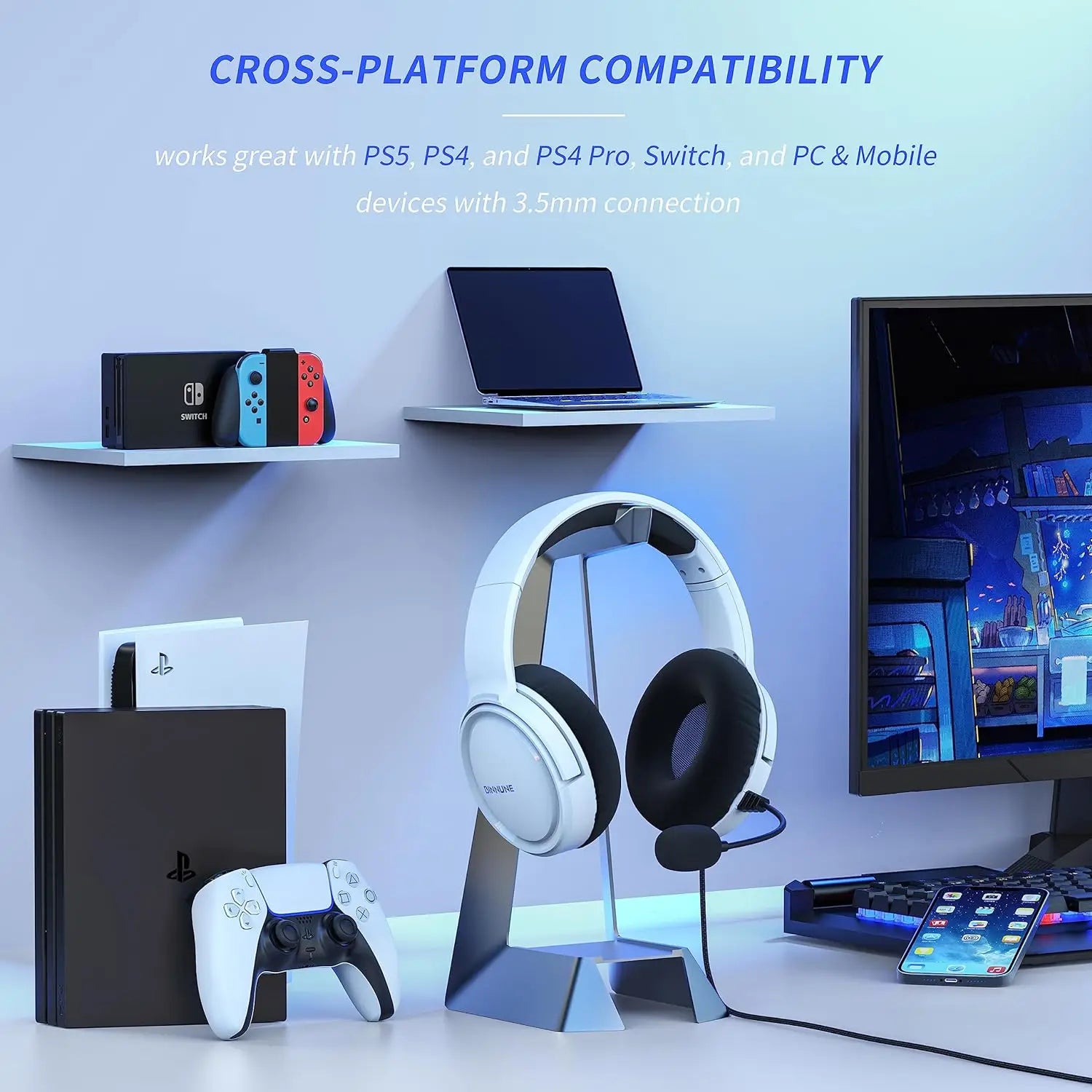 BINNUNE Gaming Headset with Mic for PS4 PS5 Xbox Series X|S Xbox One PC Switch Wired Gaming Headphones for Playstation