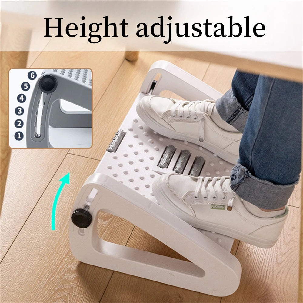 Under Desk Footstool Adjustable Foot Stepping Height Plastic Footrest Promote Leg Circulatio Ergonomic Rollers Massage