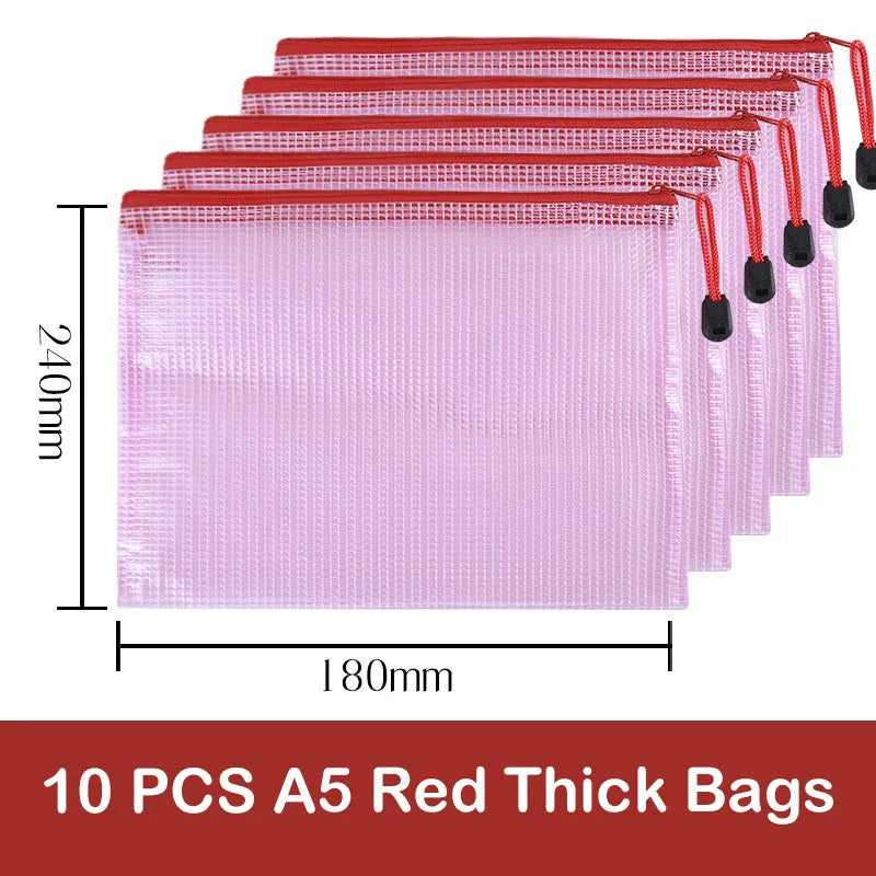 10/20 Pcs Mesh Zipper Pouch Document Bag Waterproof Zip File Folders A4 A5 A6 School Office Supplies Pencil Case