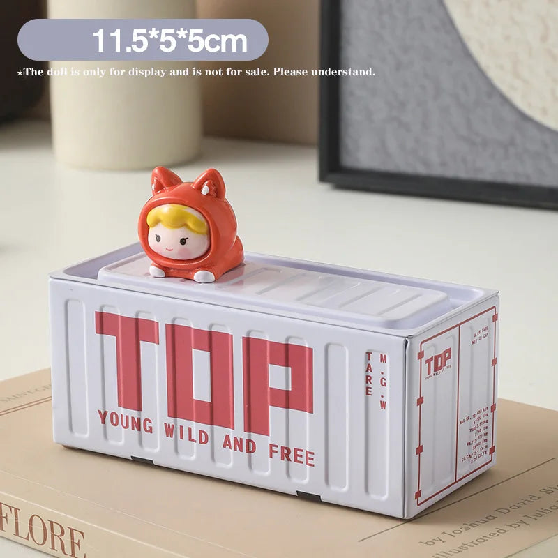Mini Compact Iron Storage Container - Creative Desktop Organizer Desk Organizer Metal Box for Rings Chargers Pens Coins