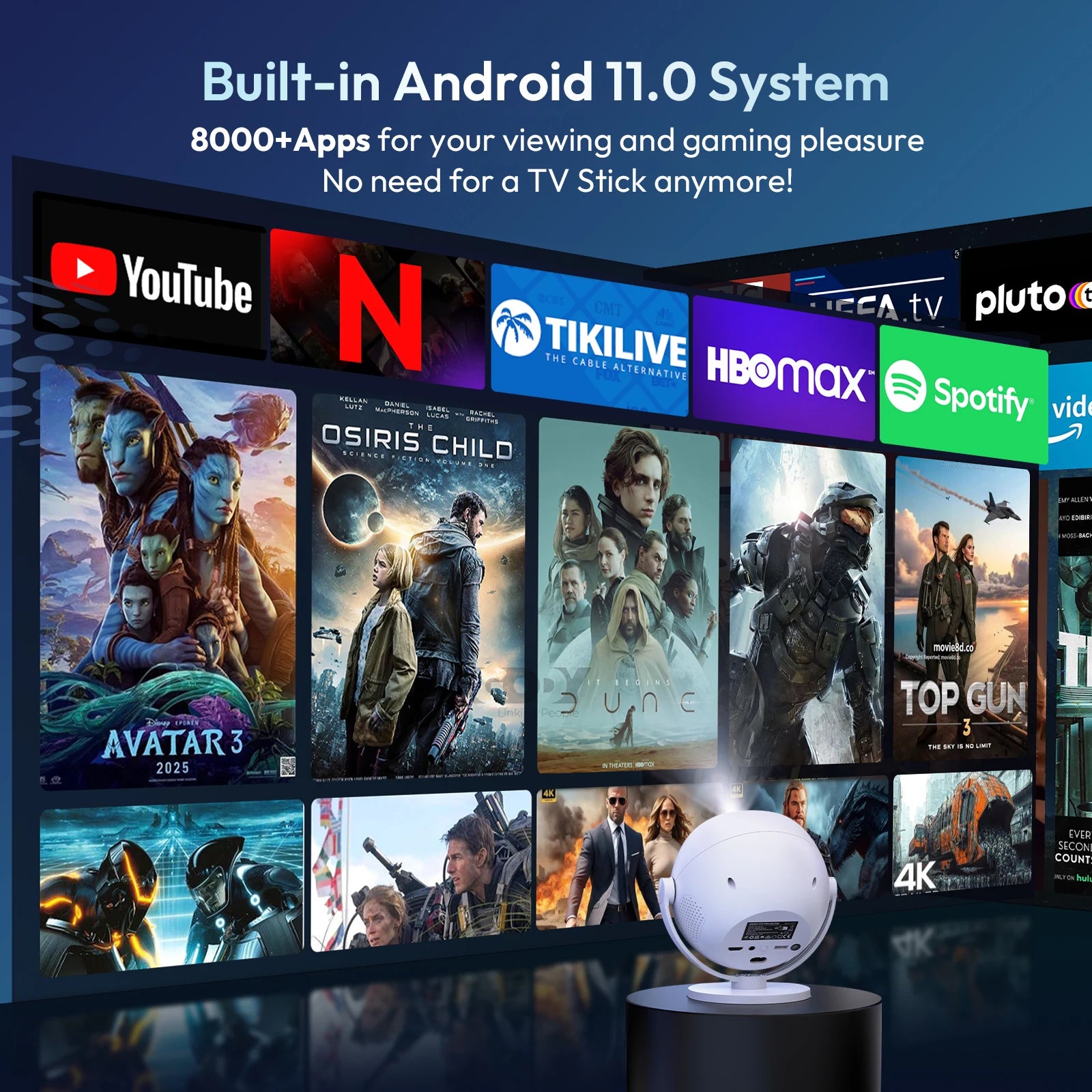 XGODY 350 ANSI 4K Portable Android Projector with WiFi6 Bluetooth 50% Zoom Electric Focus for Home Theater