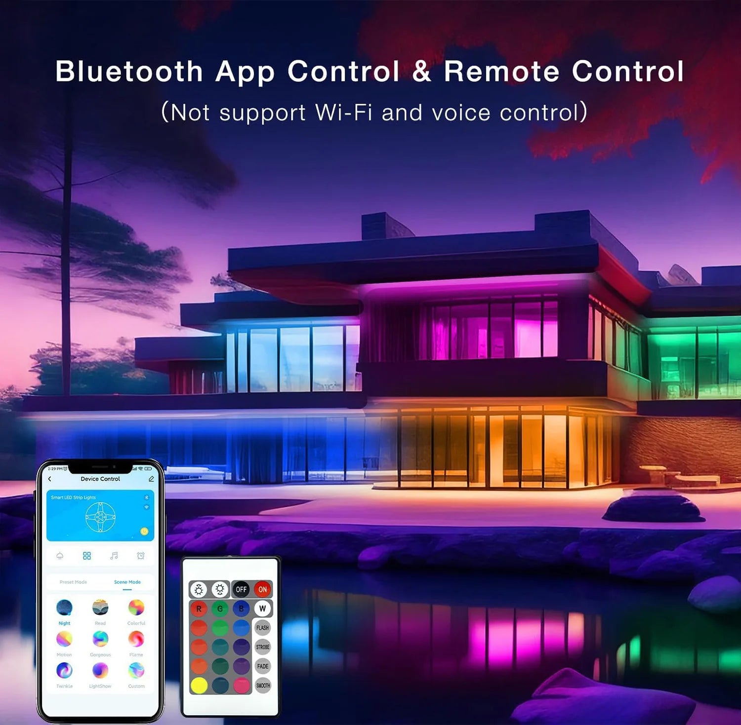 100FTOutdoor Waterproof Smart Led Light Strip Support App (Mineral Switch Follow Music Rhythm Rgb Color Change) Ip65