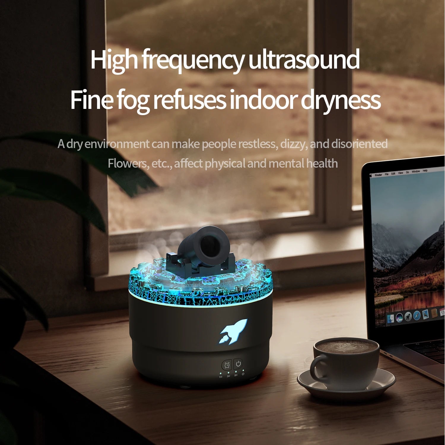 Creative Volcanic Crack Light Artillery Air Humidifier Aromatherapy Diffuser for Home Desktop Ring Spray Electric Aroma