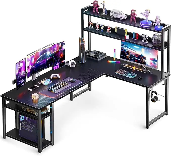 L Shaped Gaming Desks with Hutch Computer Desk with Storage Shelves 66’’ L Shaped Desk for Home Office Corner Desks