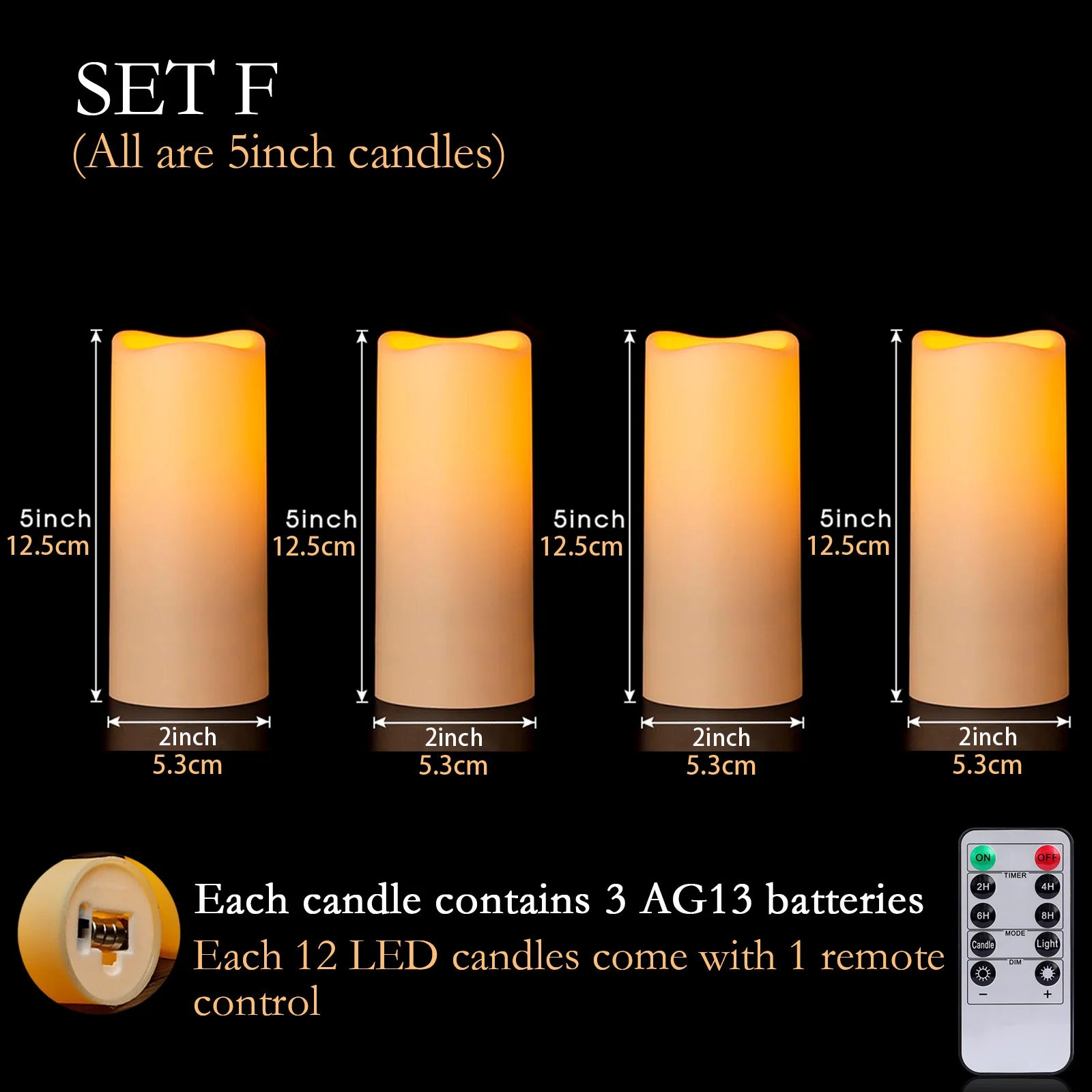 12-180Pcs LED Candles Flameless Candles with Remote(2’*3/4/5/6’) Wedding Candles Battery Operated Candles Fireplace