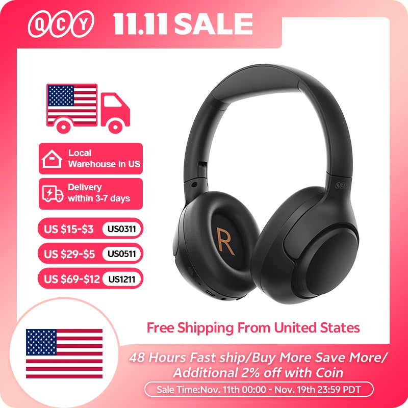 QCY H3 ANC Wireless Headphones Bluetooth 5.4 Hi-Res Audio Over Ear Headset 43dB Hybrid Active Noise Cancellation