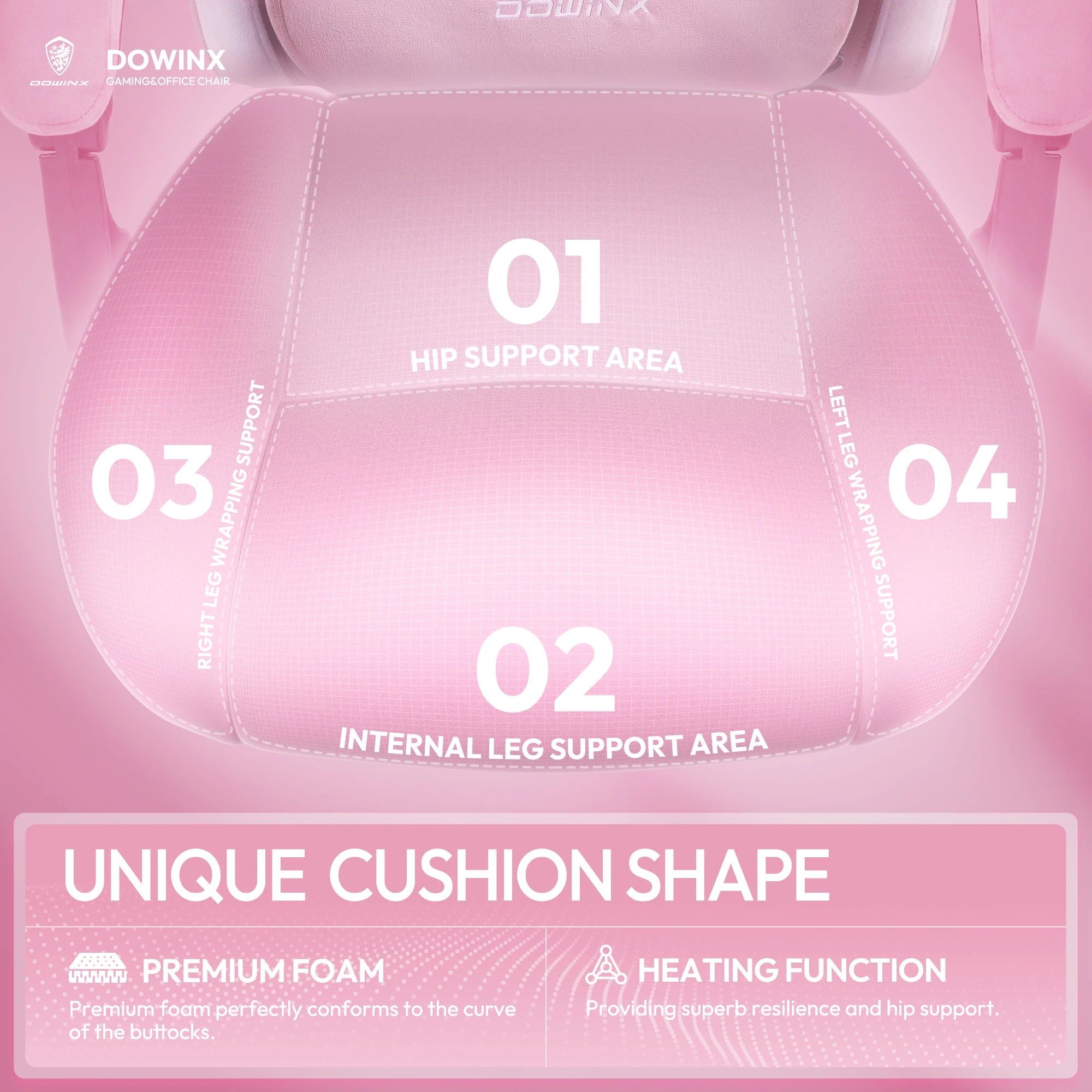 Dowinx Gaming Chair with Heated Massage Lumbar Support Breathable Fabric Office Chair with Pocket Spring Cushion