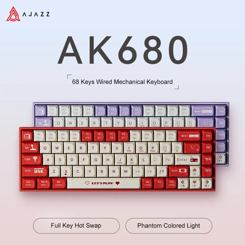 AJAZZ AK680 Mechanical Keyboard ABS Keycap 68 Keys Wired Wireless Bluetooth Gamer Keyboard Hot Swap Custom Gasket