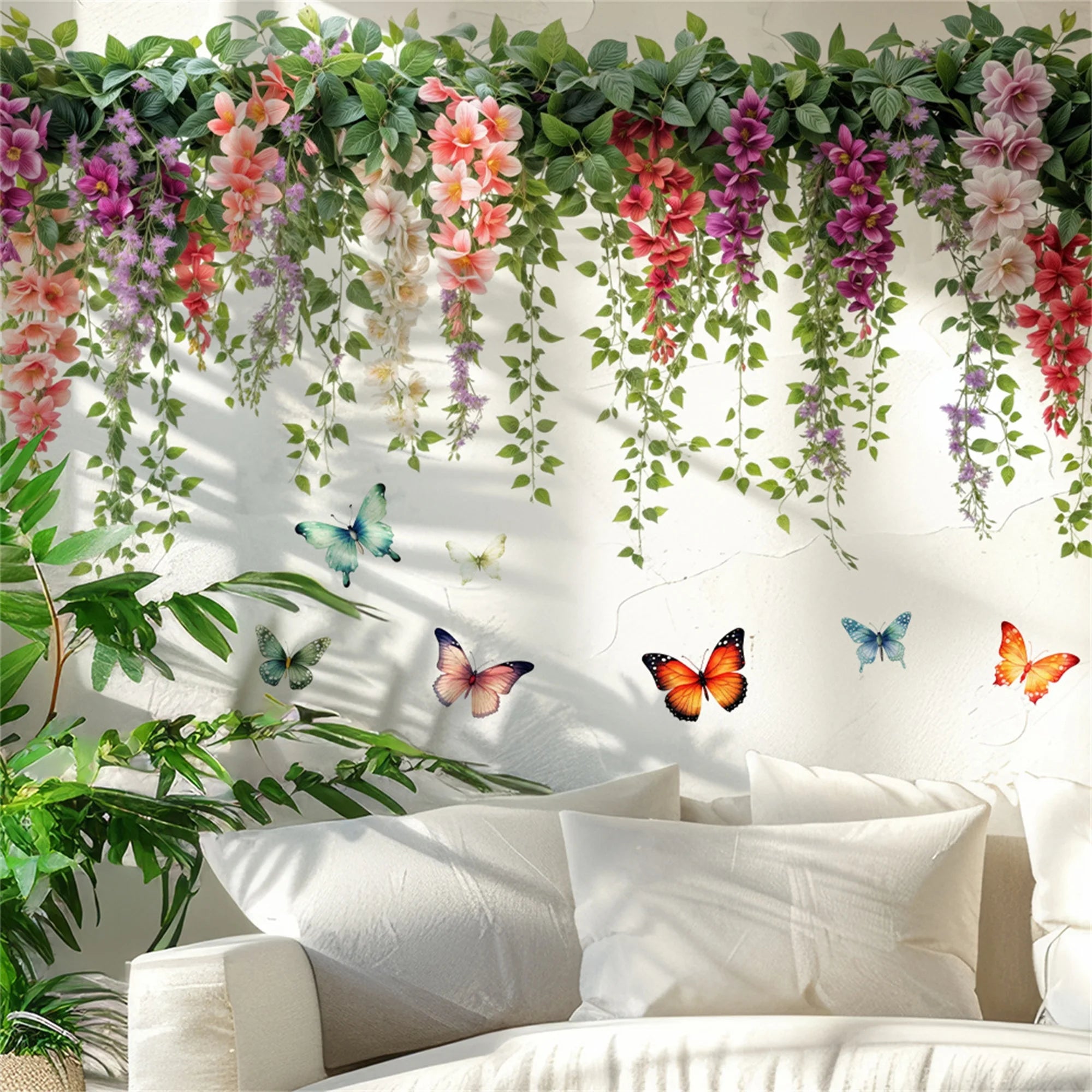 Green Leaves and Butterflies Wall Decals Nature Inspired Removable Wall Sticker for Living Room Bedroom Nursery Office