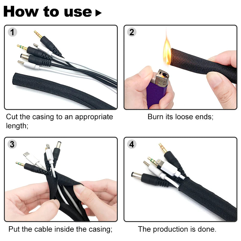 Cable Sleeve Self Closing PET Braided Expandable Auto Line Management Overlaps Flexible Loom Split Pipe Tube Wire Wrap