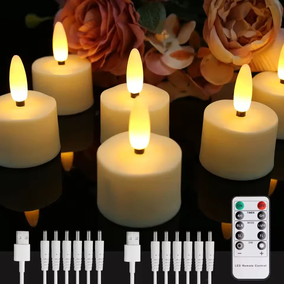 6/12/18/24pcs LED Tea Light Candles Rechargeable Flameless Candles Home Decor Flickering Electronic Candle Lamp