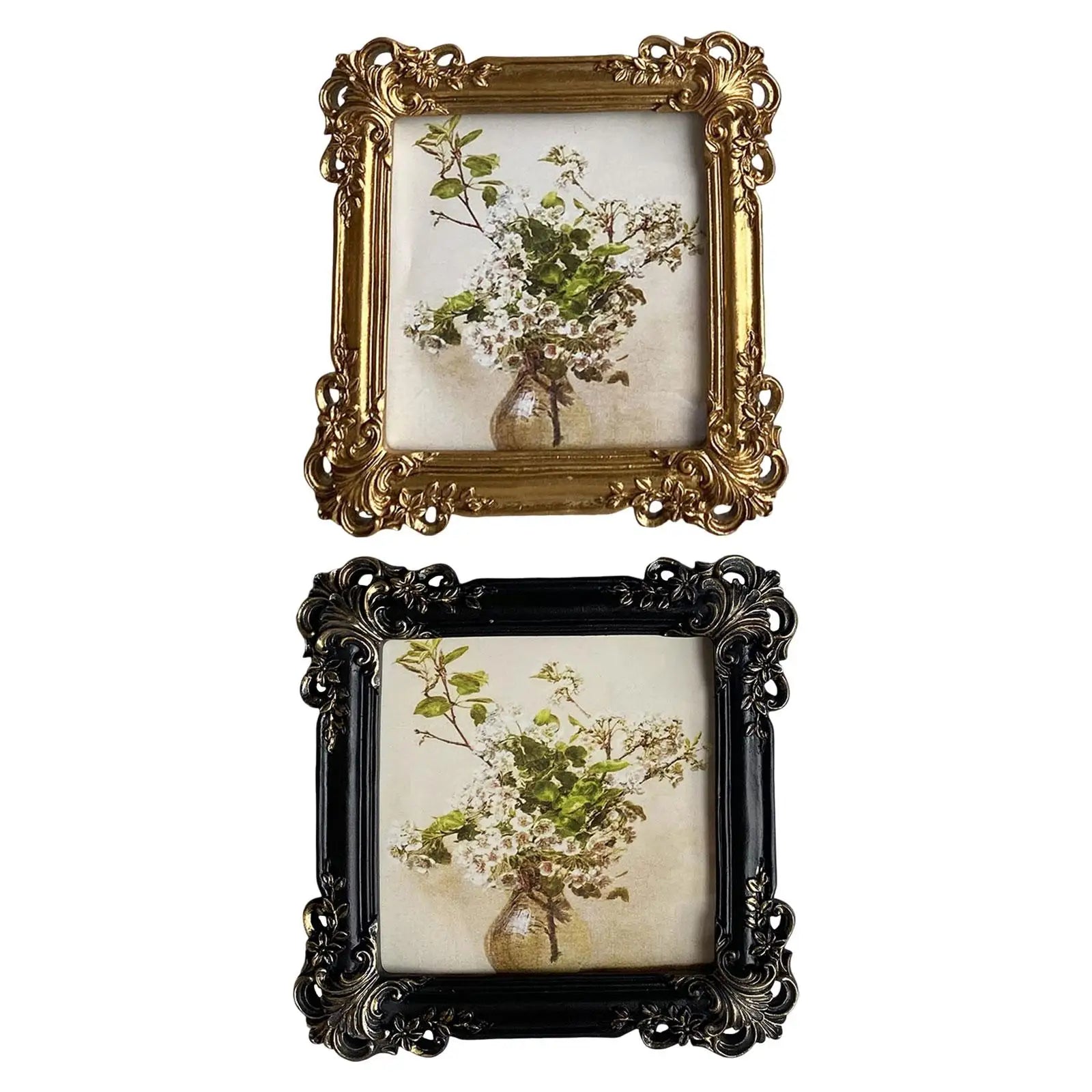 Vintage Picture Frame Photo Holder Floral Design Ornament Home Decor Photo Frame for Table Library Book Shop Bedroom