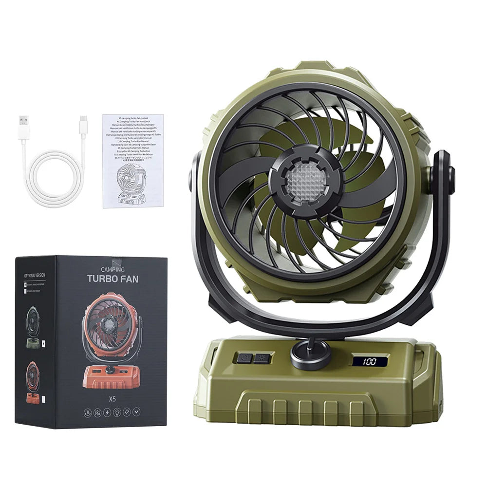 Camping Fan 20000mAh Rechargeable Portable Camping Circulator Fan Wireless Tent Ceiling Fan with LED Light and Hook