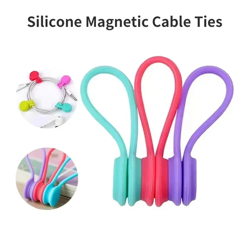 5/3/1PCS Silicone Magnetic Cable Tie Reusable Wire Organizer Clips For Bundling Securing Headphone Holder Data Cables