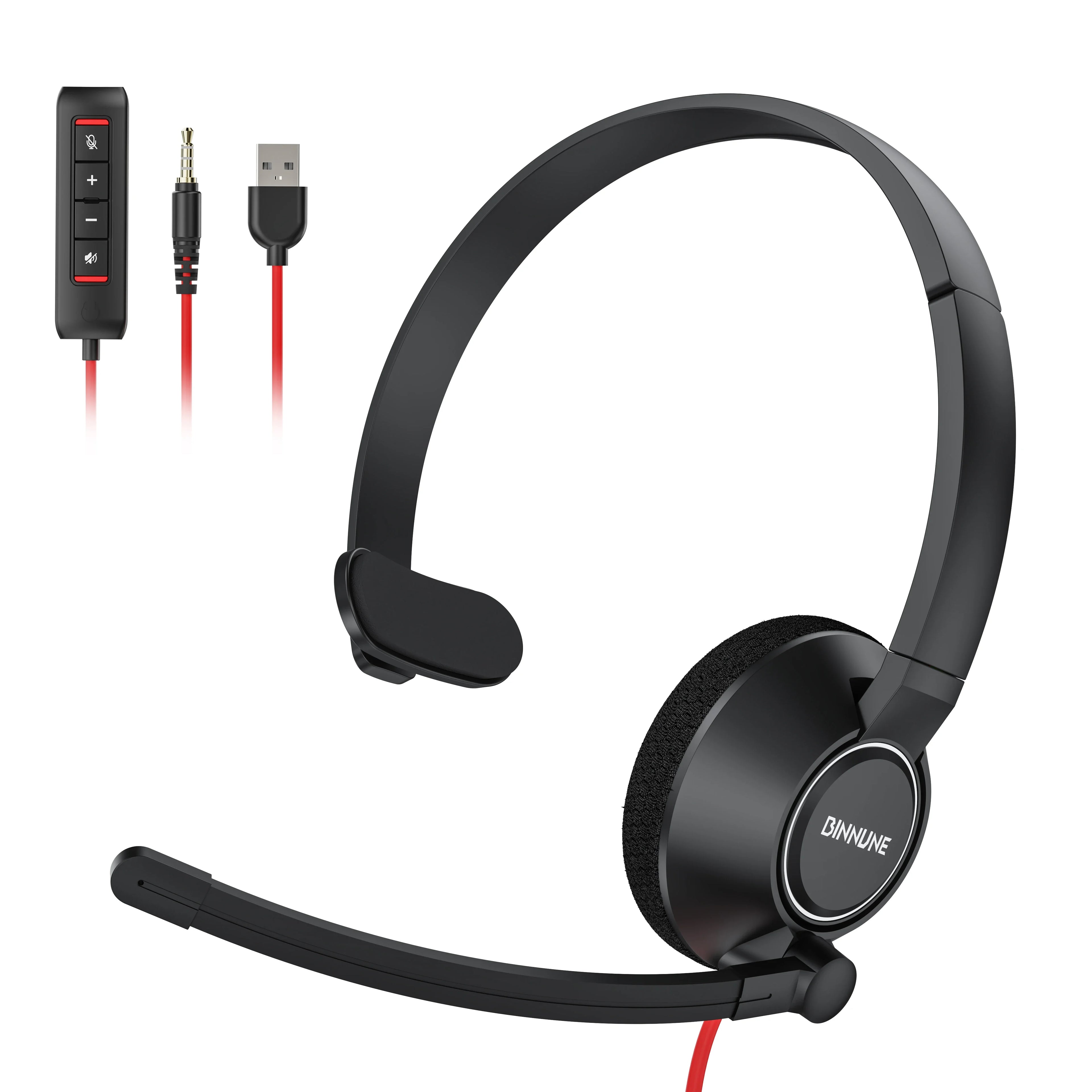 BINNUNE Headsets with Mic Wired Work Headphones for Laptop PC Computer with Noise Cancelling Mic for Zoom Office