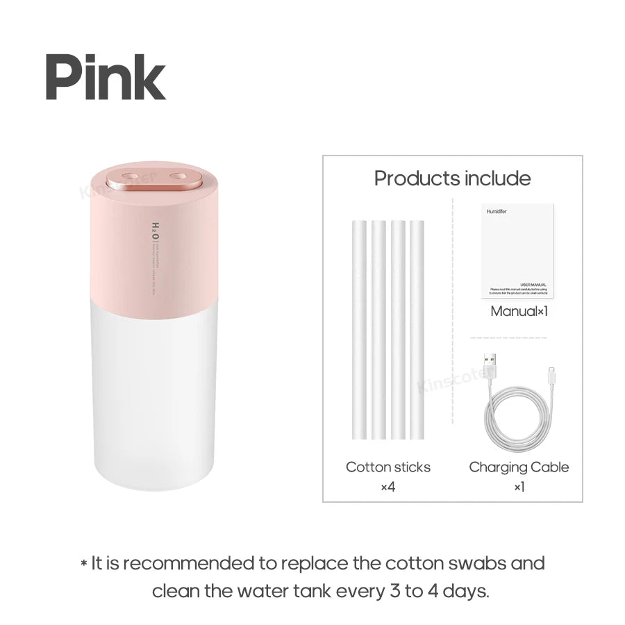 KINSCOTER Ultrasonic Air Humidifier 300ml 2000mAh Battery USB Sprayer Diffuser Releases Smooth Water Mists for Home
