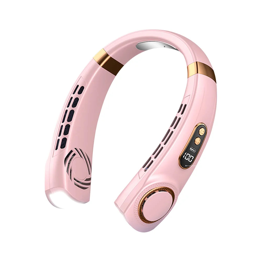 Mute USB Personal Fan LED Digital Display 5 Speeds Rechargeable Bladeless Portable Neck Fan for Home School Office