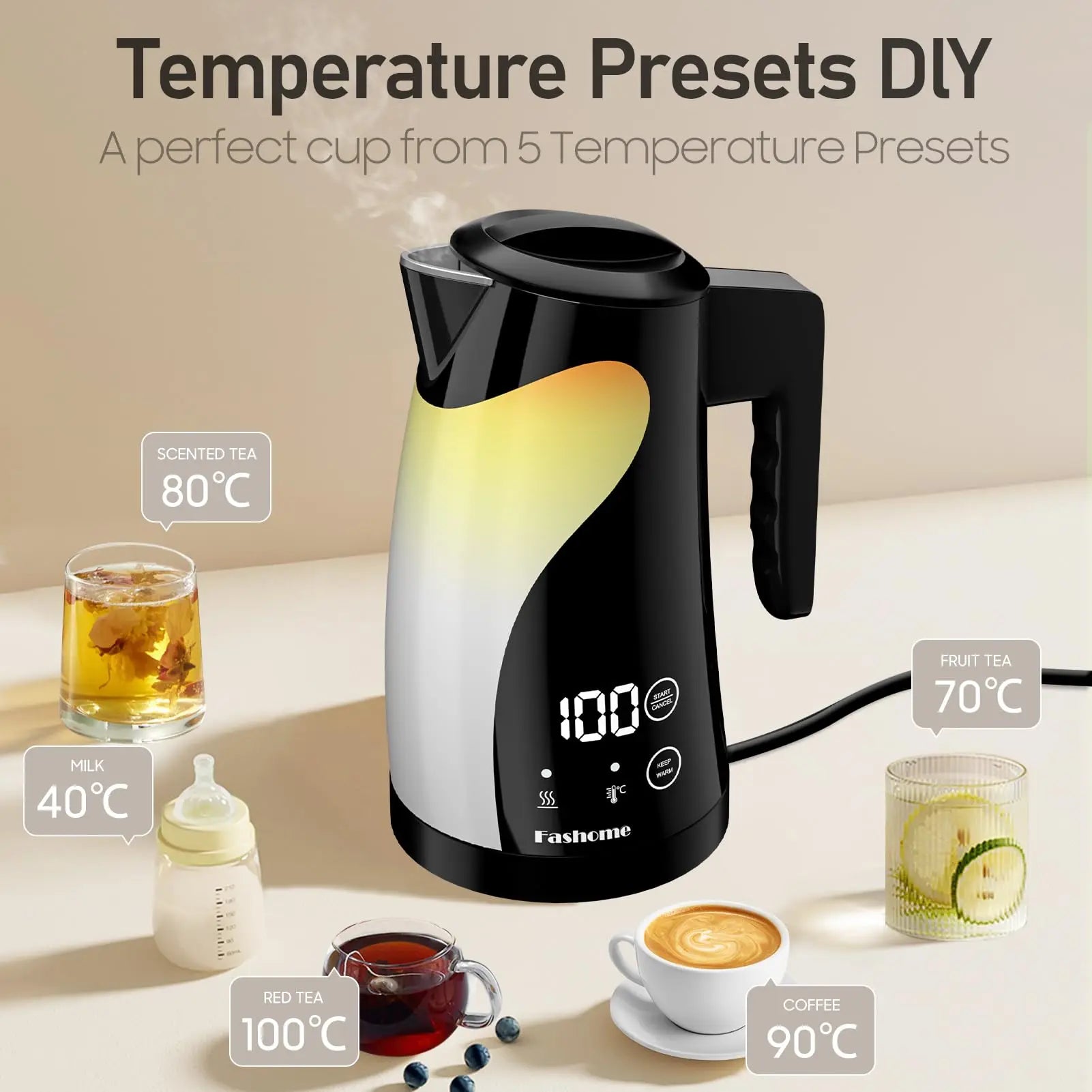 Kitchen 1.25L Coffee Electric Kettle Stainless Steel Hot Water Boiler Temperature Control Fashome Electric Kettle 1300W