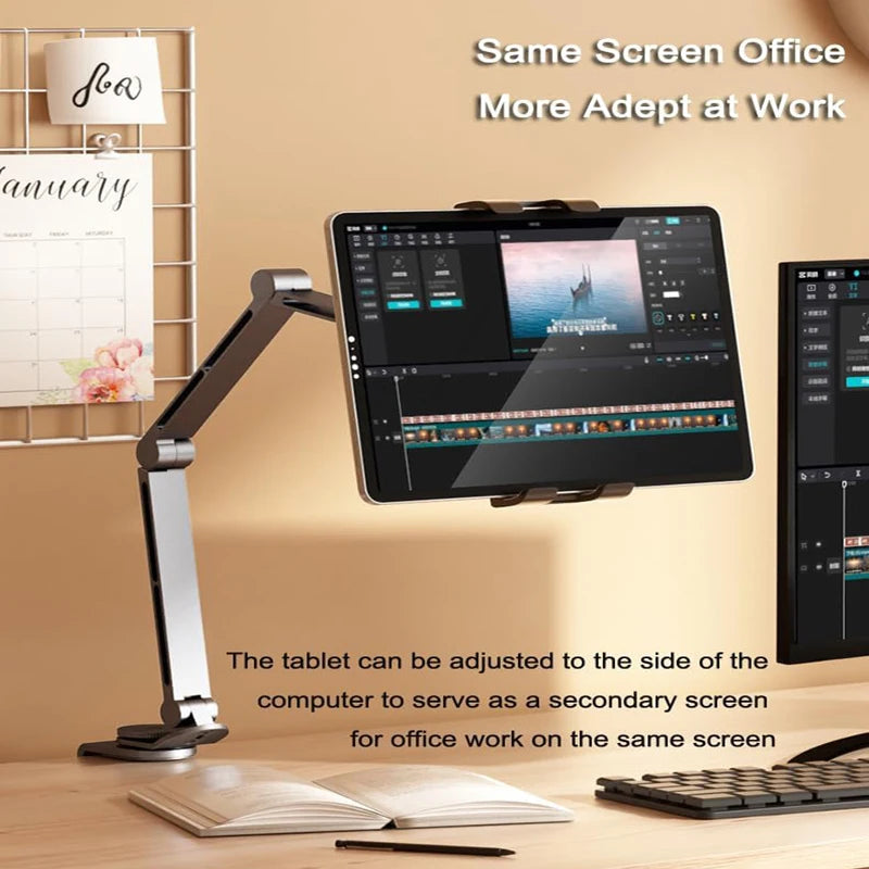 Adjustable iPad boom Arm Mount Stand iPad Tablet Holder for Bed or Desk Overhead Compatible for iPad iPhone Android