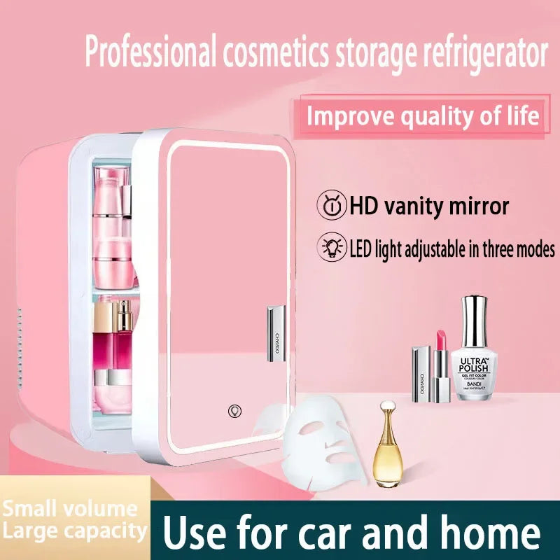 8L Mini Beauty Cosmetics Storage Refrigerator Mirror Car And Household Dormitory Office Fruit Beverage Breast Milk Cold