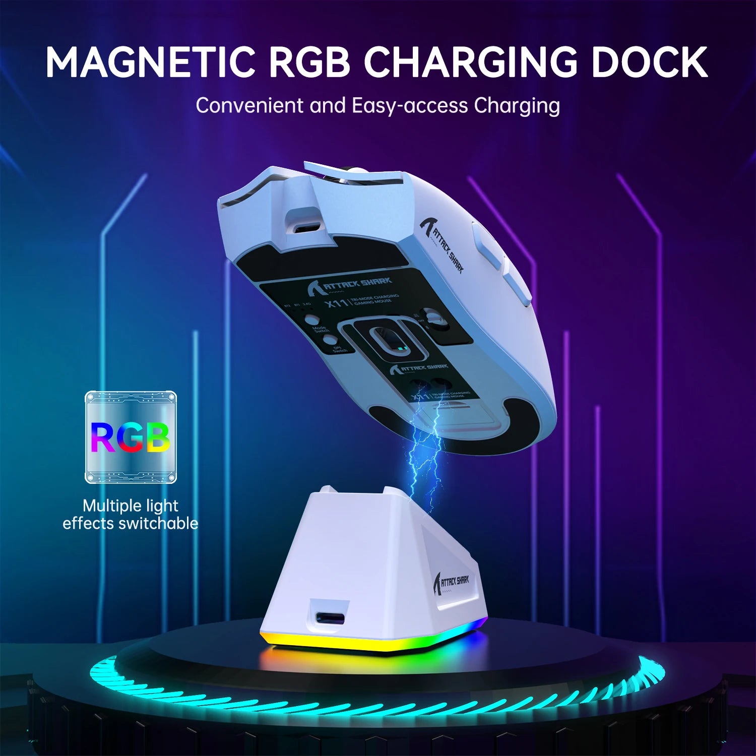 ATTACK SHARK X11 Lightweight Wireless Gaming Mouse with RGB Backlight Charging Up to 22K DPI PAW3311 Optical Sensor