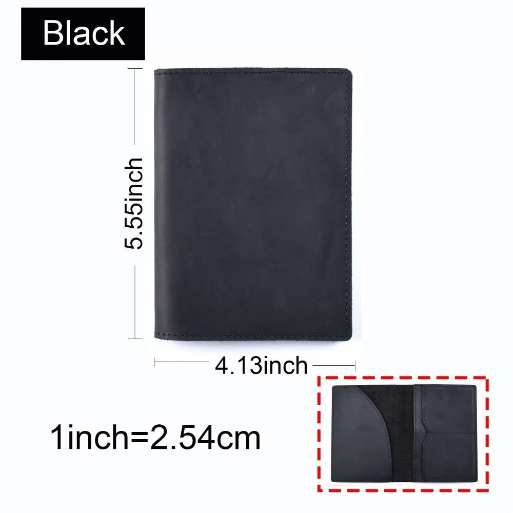 Genuine Crazy Horse Leather Passport Cover Solid Credit ID Card Case Holder Business Unisex Travel Wallet - black