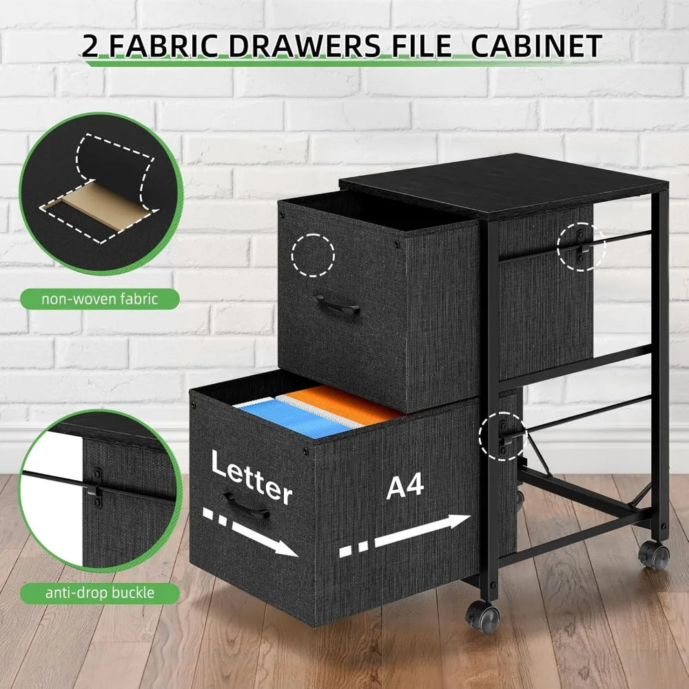 File Cabinet 2 Drawer Fabric Filing Cabinet Small Rolling Printer Stand Lateral Filing Cabinets Fits A4 Letter Legal