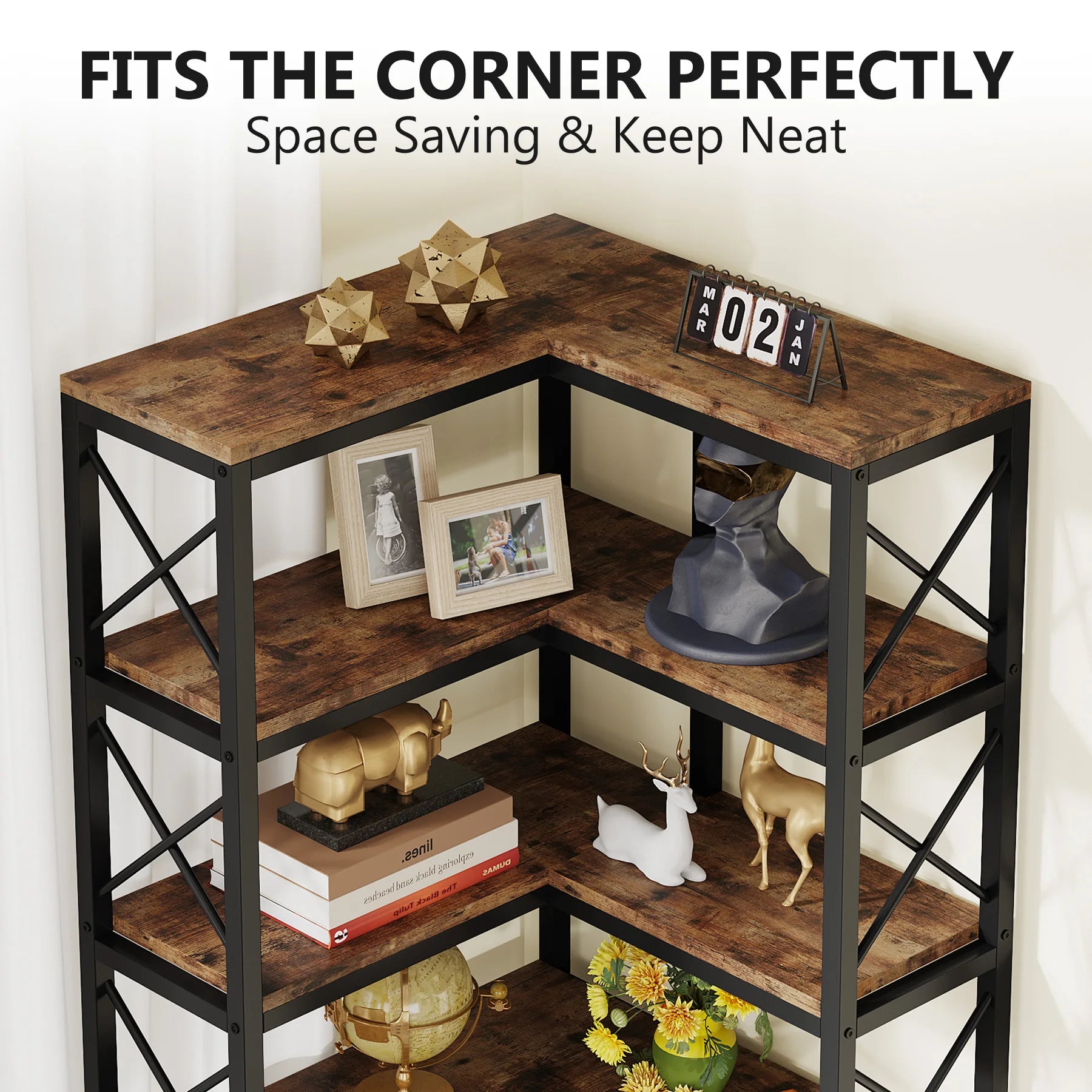 Tribesigns 7-Shelf Corner Bookshelf,Large Modern Corner Bookcase 7-Tier Tall Corner Shelf Storage Display Rack