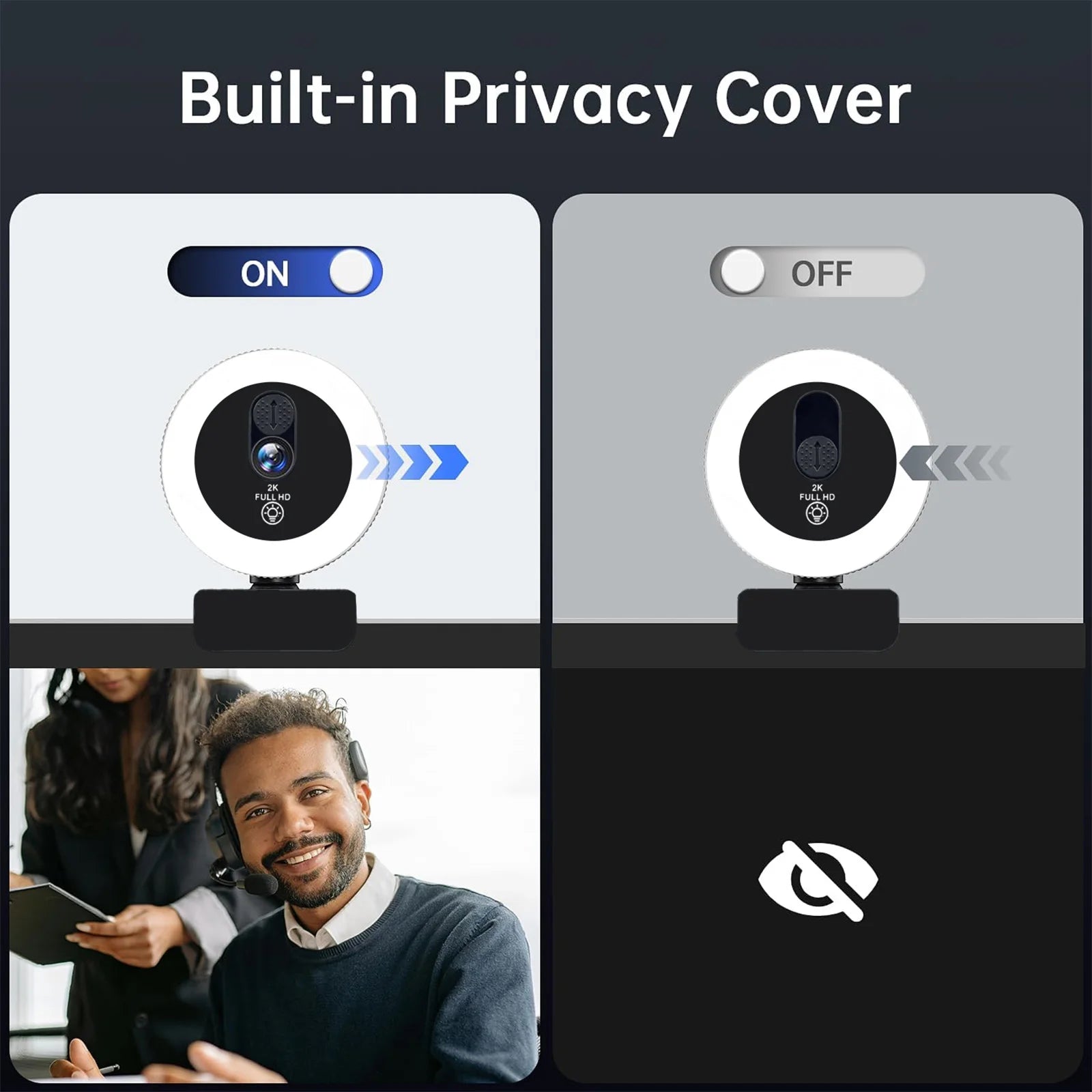 EXHQDR 4K/1080P USB Webcam with Auto Focus Ring Light Privacy Cover Tripod Type-C for PC Zoom Streaming Meeting