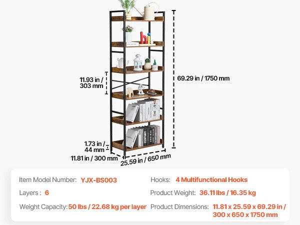 SucceBuy Metal Bookshelf 3-14-Tier Tall Industrial Bookshelf Vintage Display Storage Bookcase with Open Shelves