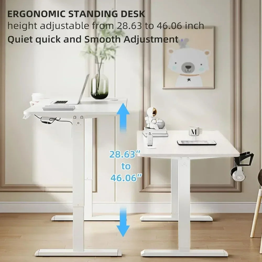 Adjustable Desk Electric Standing Desk Sit Stand up Desk Height Adjustable Home Office Workstation White 63x24inch