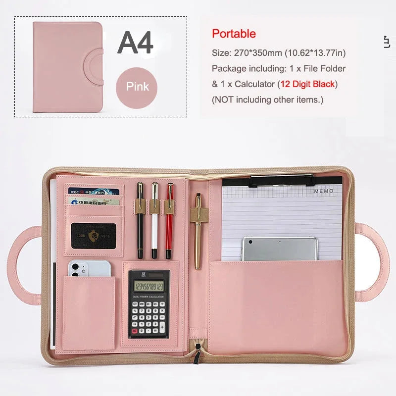Portable Business Trip A4 Folder Organizer Leather Portfolio for Document File Tablet Holder Briefcase for Man Office