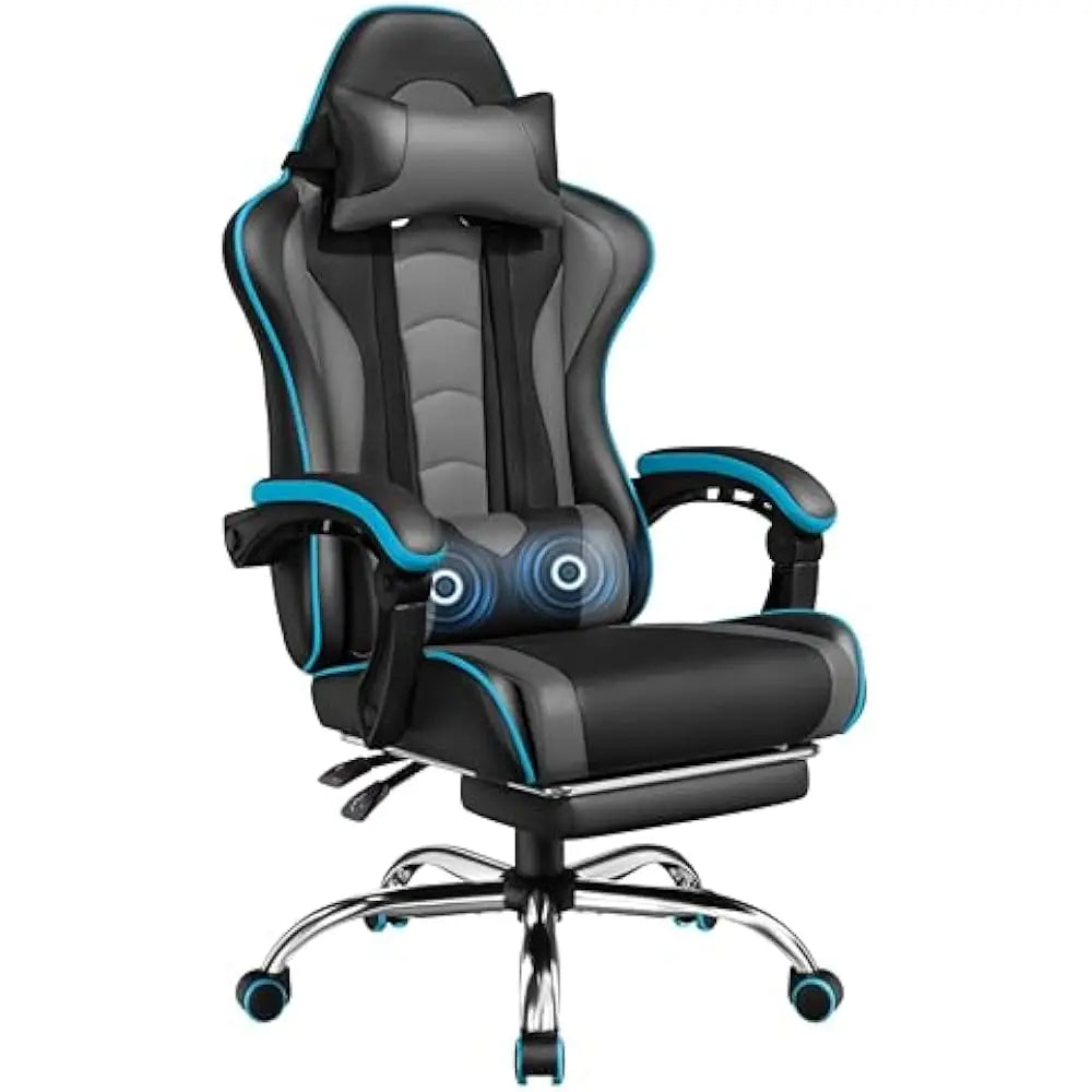 Office Chair Chair w/ Massage Lumbar Support & Footrest Height Adjustable Ergonomic w/ Swivel Seat & Headrest Office