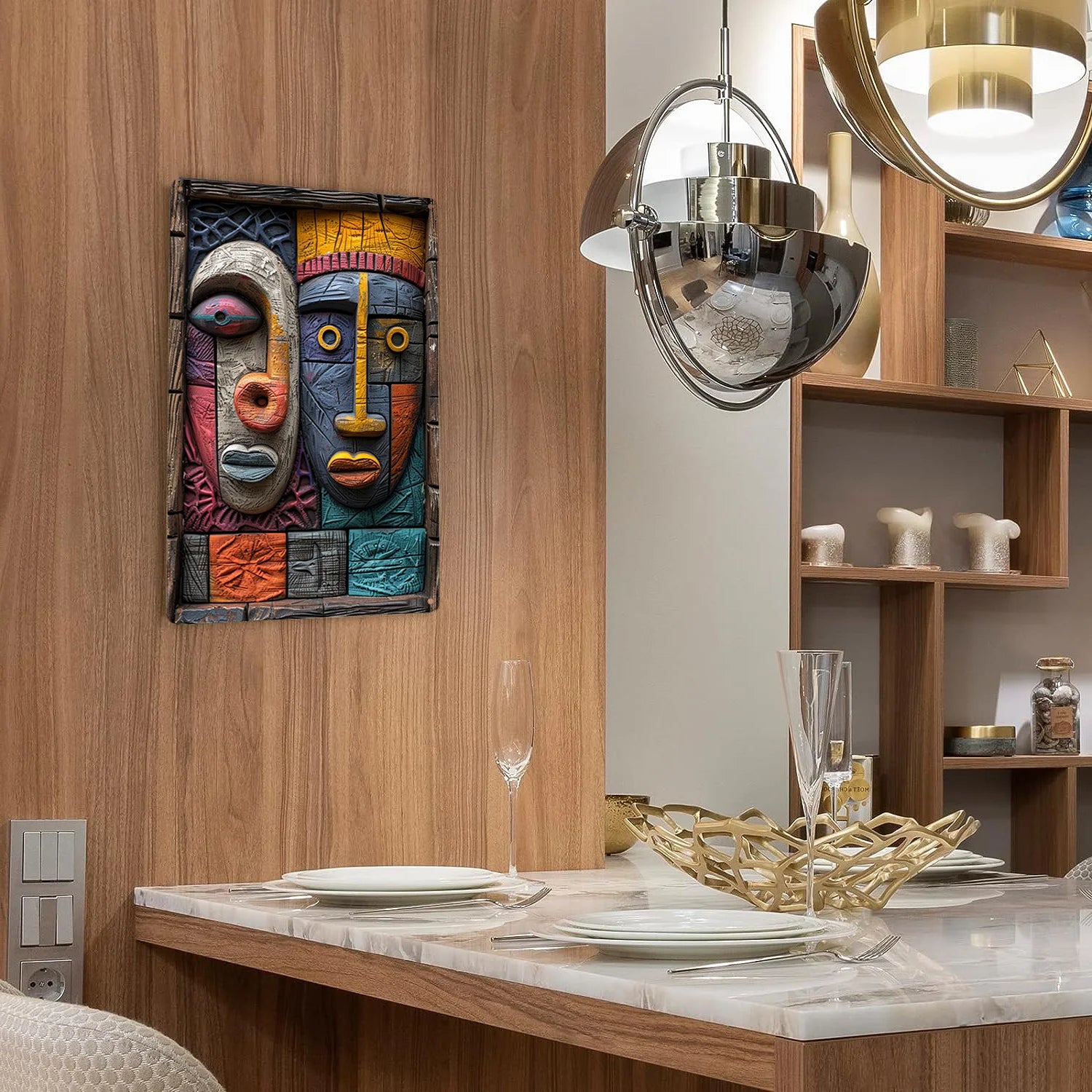 African Tribal Culture Aluminum Wall Art - Moisture-Resistant Metal Decor with 3D Embossed Design for Home Office &