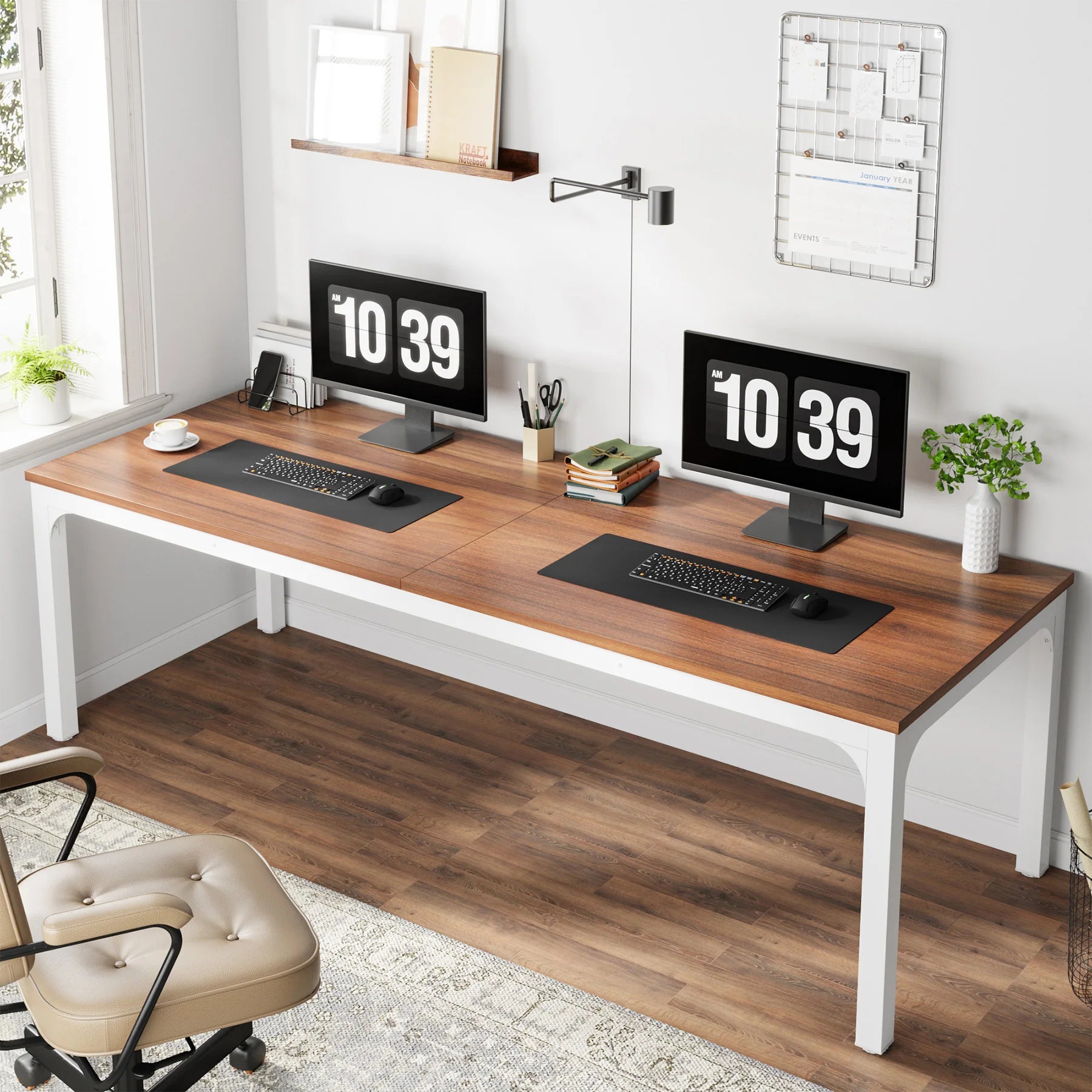 Tribesigns 78.7 Inches Extra Long Computer Desk 2 Person Desk Double Long Desk Workstaion for Home Office - Walnut