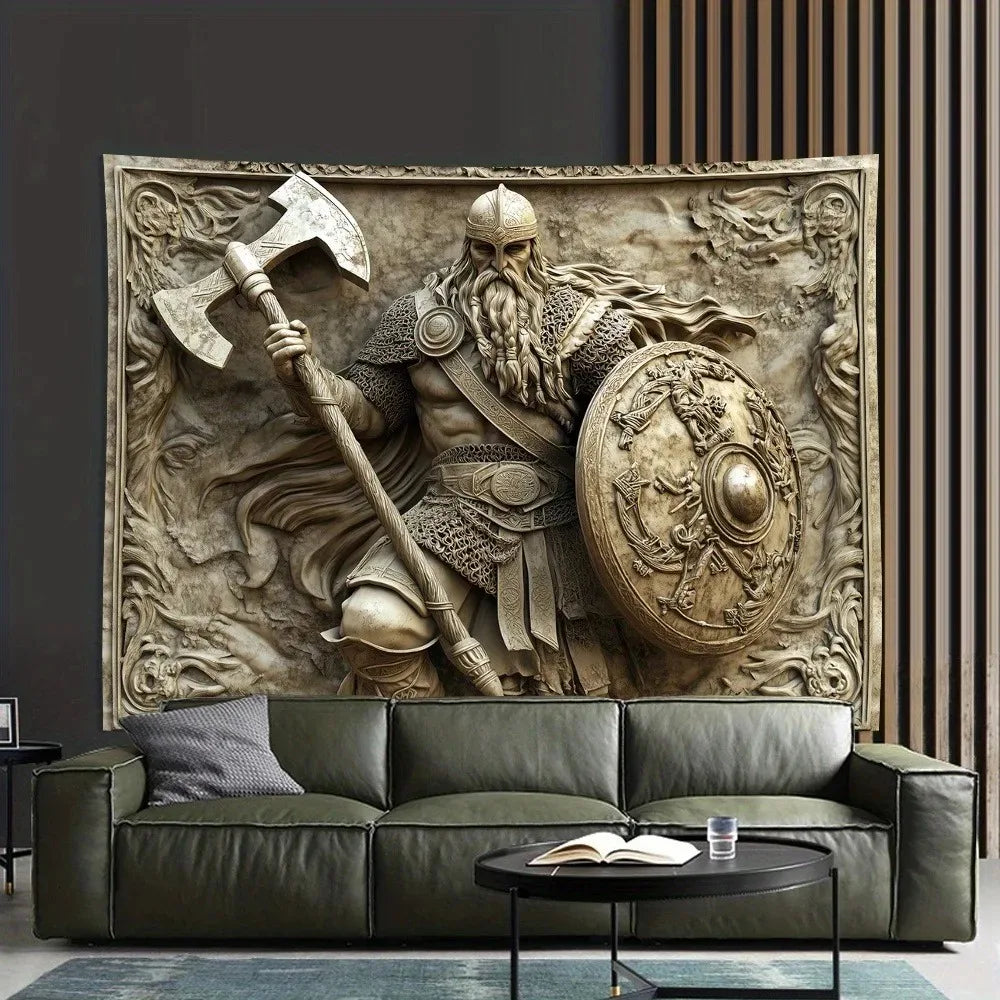 Viking Warrior 3D Tapestry Norse Myth Wall Art Embossed Decor for Living Room Bedroom Office Gift for Gamers