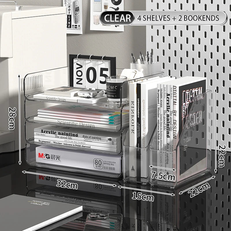 Desk Organizer with 2 Vertical File Holder 4 Tier Stackable Paper Letter Tray File Organizer with Pen Holder,Desk