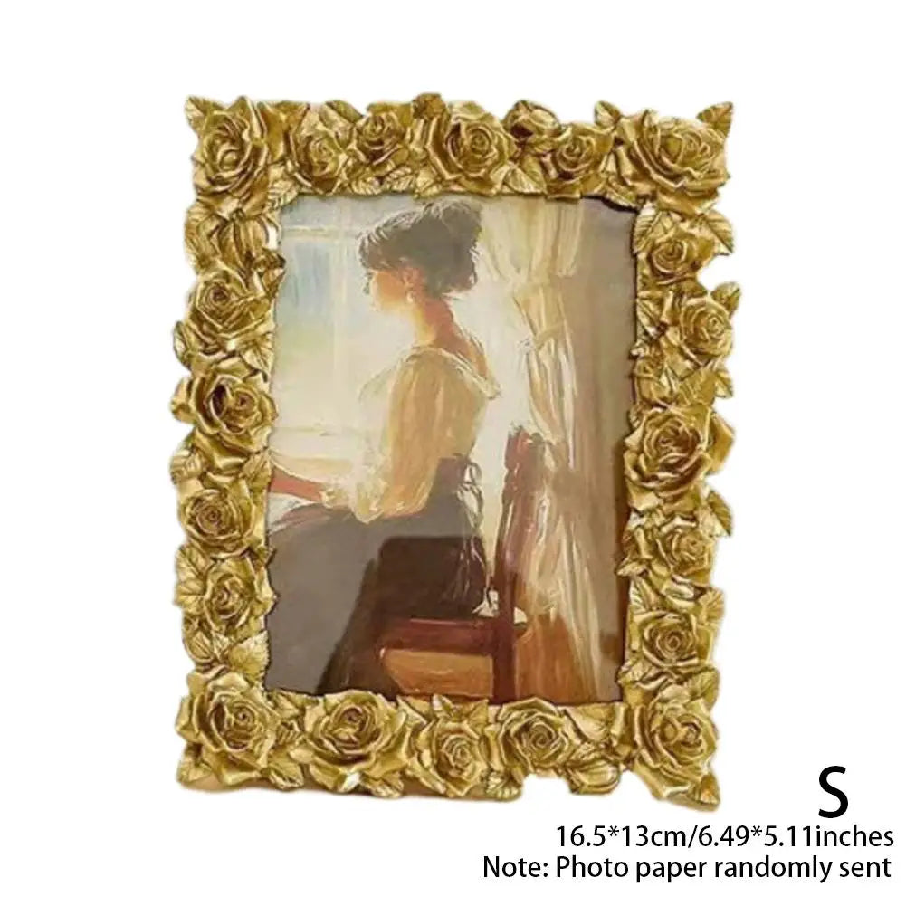 Antique Arch Shaped Photo Frame Gold Carved Embossed Resin Picture Frame Home Office Photo Display Tabletop Wall