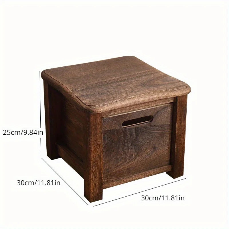 Dark Brown Wooden Shoe Changing Stool with Storage - Armless Non-Padded Classic - 1pc